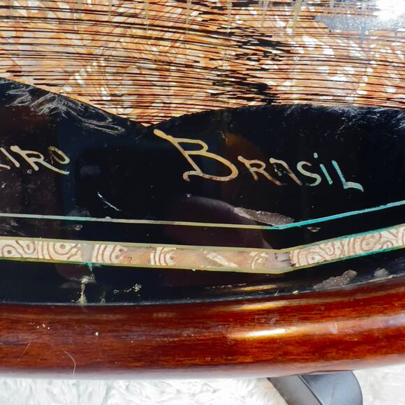 Vintage Iridescent Real Butterfly Wing Artwork Brazil Wood Tray Rio De Janeiro - Picture 8 of 12